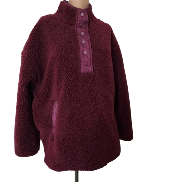 Athleta Cozy Sherpa Snap Sweatshirt Size XL Burgundy - Picture 4 of 12
